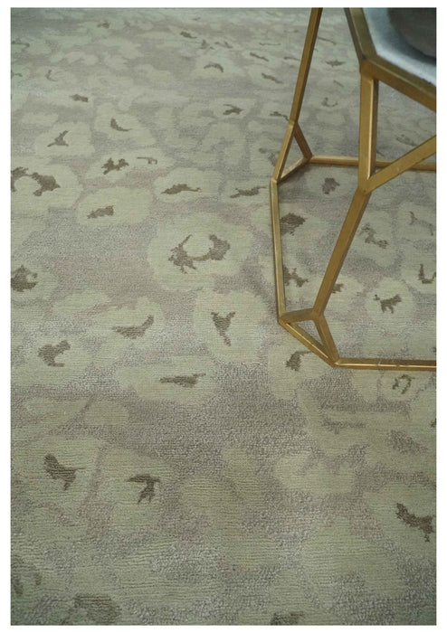 Olive and Dark Green and Silver 5x8 Hand Knotted Abstract Wool and Silk Area Rug