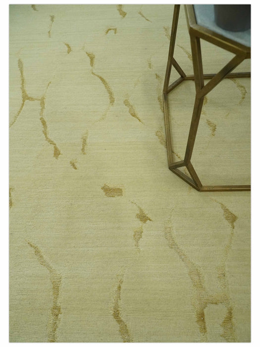 Olive and Gold Modern Abstract Design Hand loom 6x9 wool and Art silk Area Rug