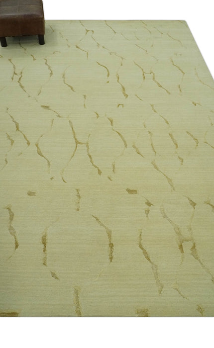 Olive and Gold Modern Abstract Design Hand loom 6x9 wool and Art silk Area Rug