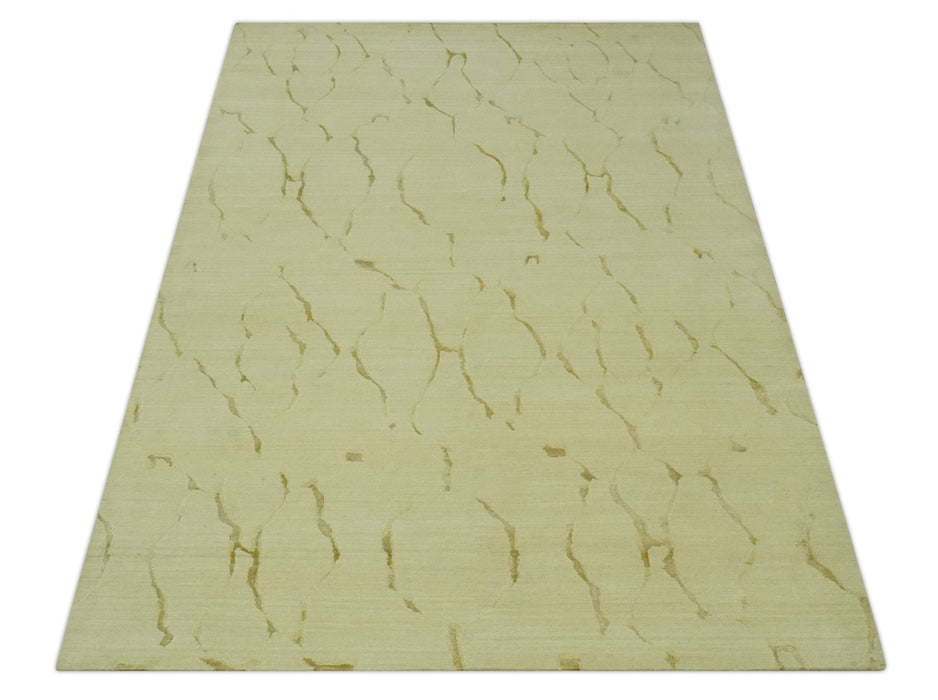 Olive and Gold Modern Abstract Design Hand loom 6x9 wool and Art silk Area Rug