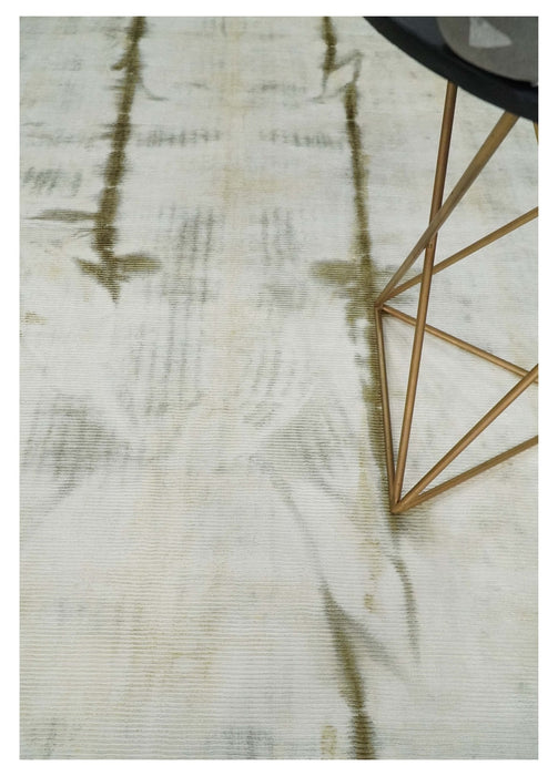 Olive and ivory 6x9 Modern Abstract Hand Woven Art Silk Rug | KNT1