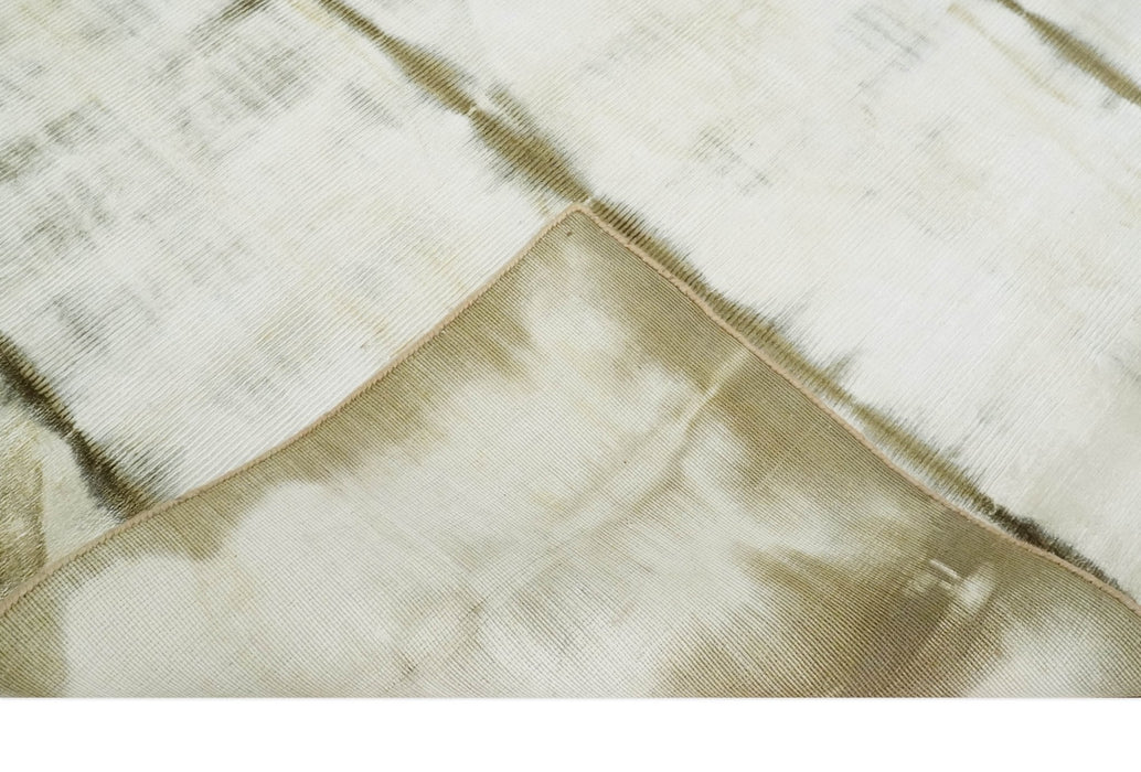 Olive and ivory 6x9 Modern Abstract Hand Woven Art Silk Rug
