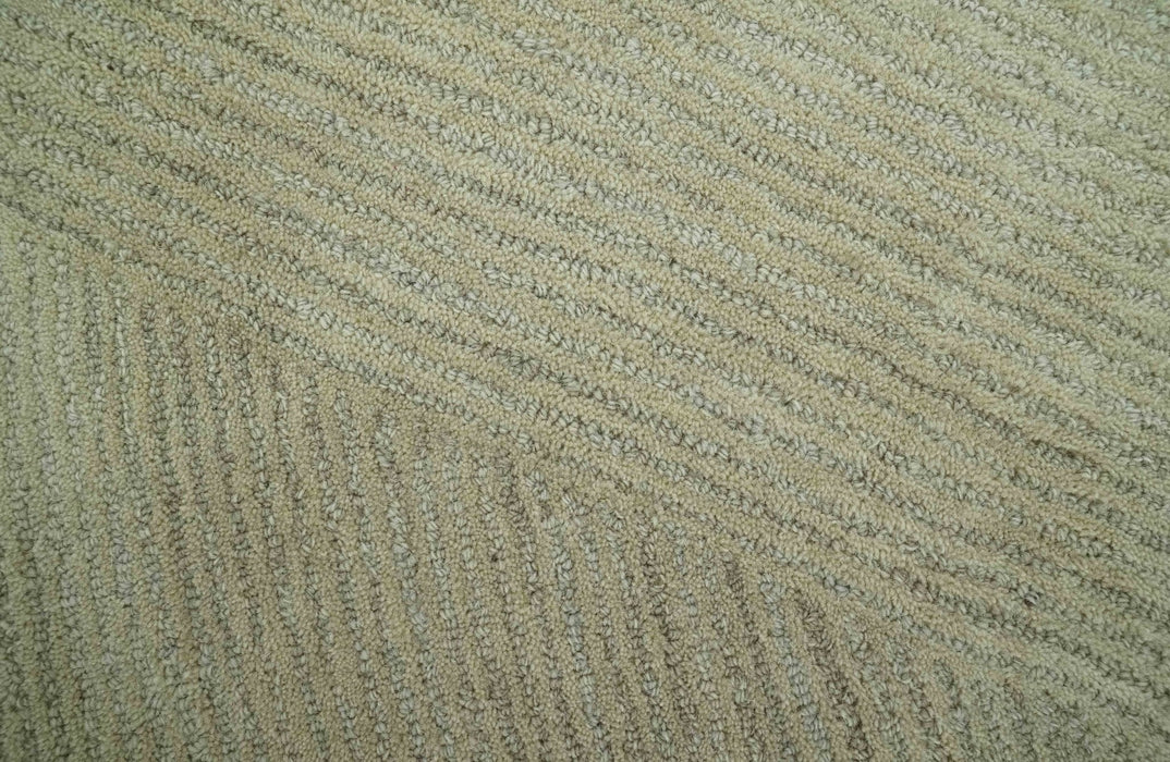 Olive and Ivory Modern Geometrical Stripes Textured Hand Tufted Multi size rug