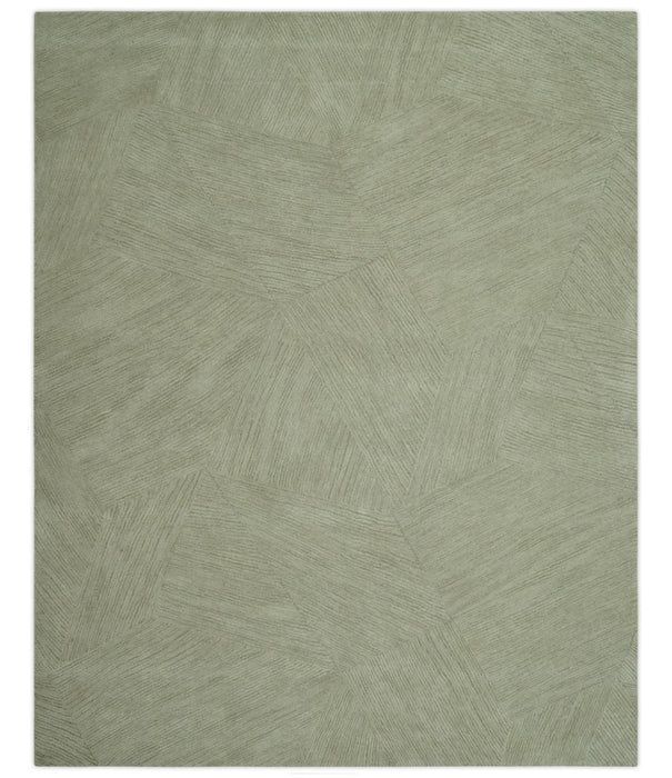 Olive and Ivory Modern Geometrical Stripes Textured Hand Tufted Multi size rug