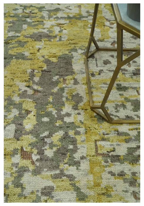 Olive, Ivory and Gray Modern abstract Hand Knotted 5x8 wool Area Rug