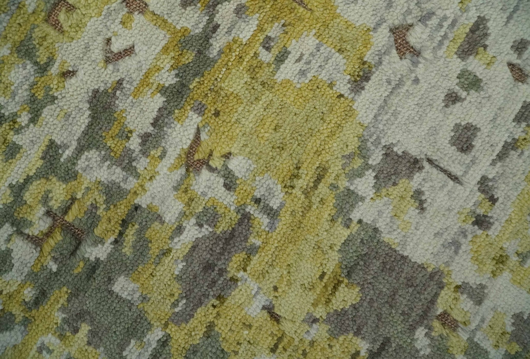 Olive, Ivory and Gray Modern abstract Hand Knotted 5x8 wool Area Rug