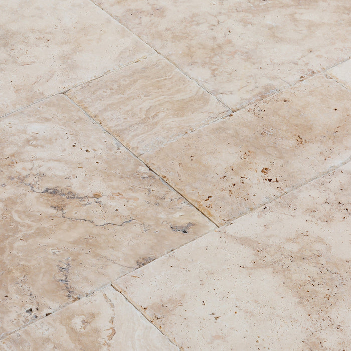 Olympus Beige Travertine Tiles 4 sized Pattern Brushed and Chiseled - Belair Collection