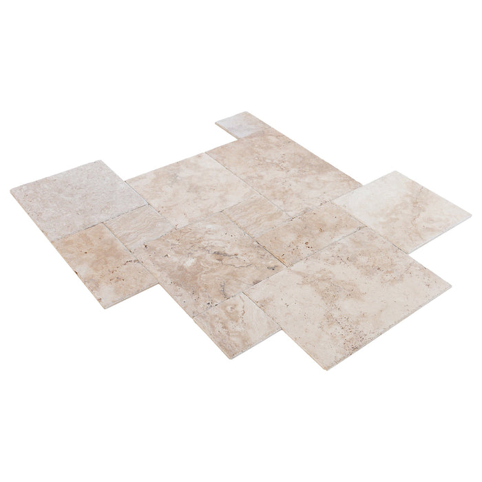 Olympus Beige Travertine Tiles 4 sized Pattern Brushed and Chiseled - Belair Collection