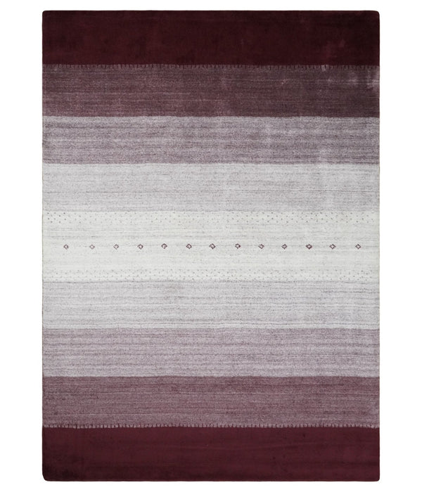 Ombre Purple and Ivory 5x7 Striped Wool and Bamboo Silk Hand Knotted Southwestern Gabbeh Rug | HL28