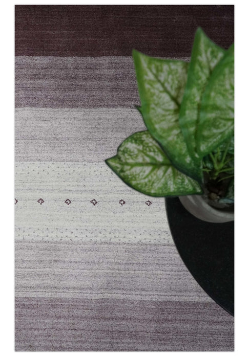 Ombre Purple and Ivory 5x7 Striped Wool and Bamboo Silk Hand Knotted Southwestern Gabbeh Rug | HL28
