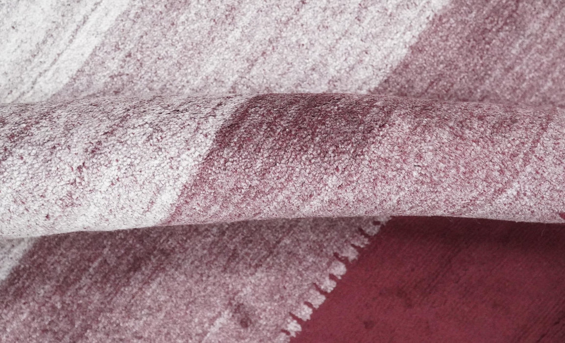 Ombre Purple and Ivory 5x7 Striped Wool and Bamboo Silk Hand Knotted Southwestern Gabbeh Rug | HL28