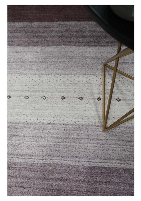 Ombre Purple and Ivory 5x7 Striped Wool and Bamboo Silk Hand Knotted Southwestern Gabbeh Rug | HL28