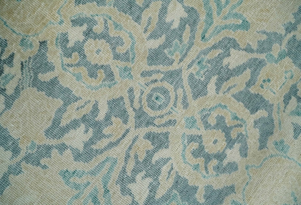One of a Kind 8x10 Hand Knotted Blue and Beige Antique Traditional Low Pile wool Area Rug
