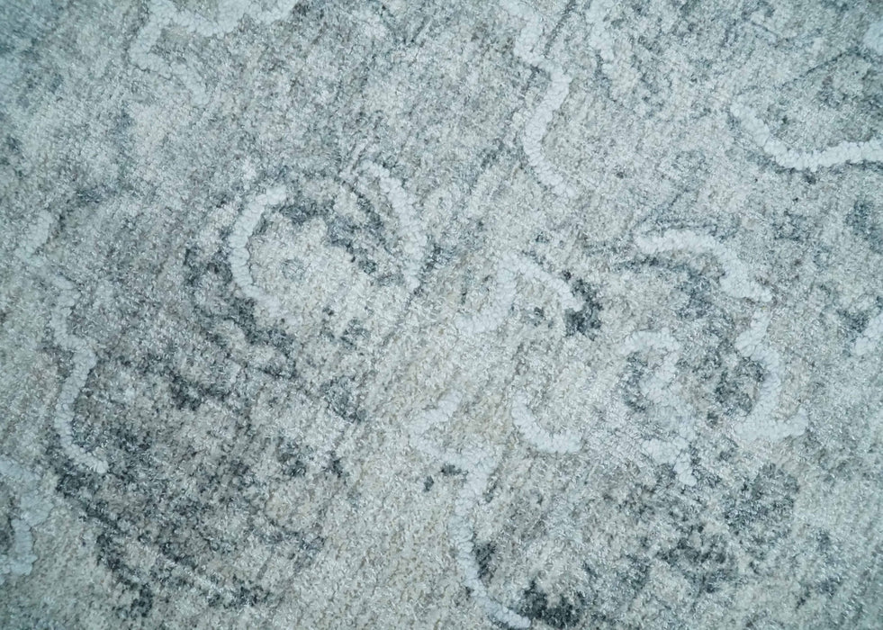 One of a Kind Traditional 8x10 Ivory, Gray and Charcoal Traditionally Hand Loomed Art Silk Area Rug