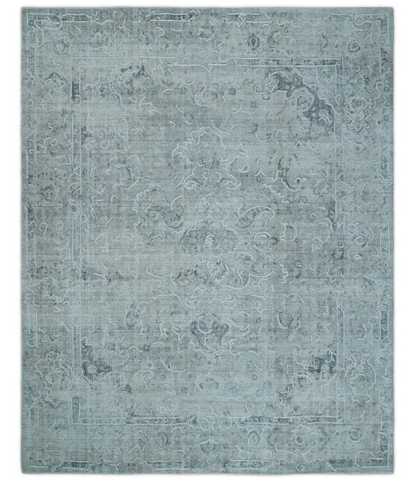 One of a Kind Traditional 8x10 Ivory, Gray and Charcoal Traditionally Hand Loomed Art Silk Area Rug