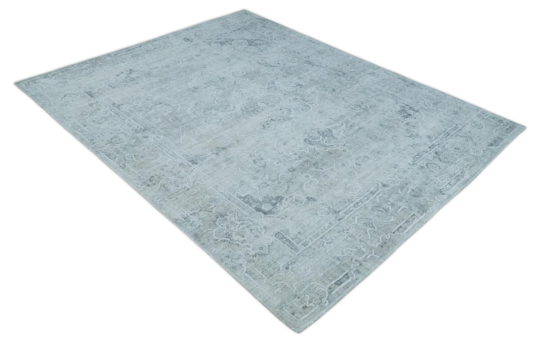 One of a Kind Traditional 8x10 Ivory, Gray and Charcoal Traditionally Hand Loomed Art Silk Area Rug