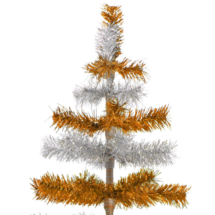 Orange & Silver Layered Tinsel Christmas Tree