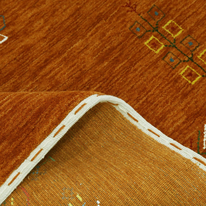 Orange Center Pattern Hand Loomed Wool Area Rug