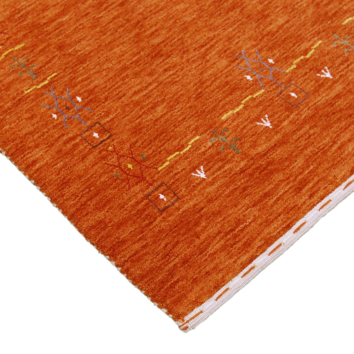 Orange Modern Geometrical Tribal Border Hand Loomed Wool Area Rug