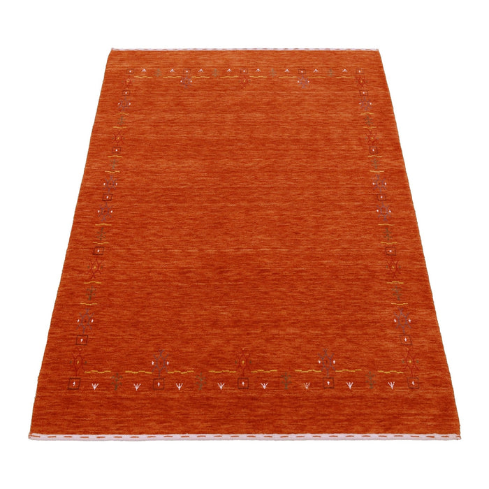 Orange Modern Geometrical Tribal Border Hand Loomed Wool Area Rug