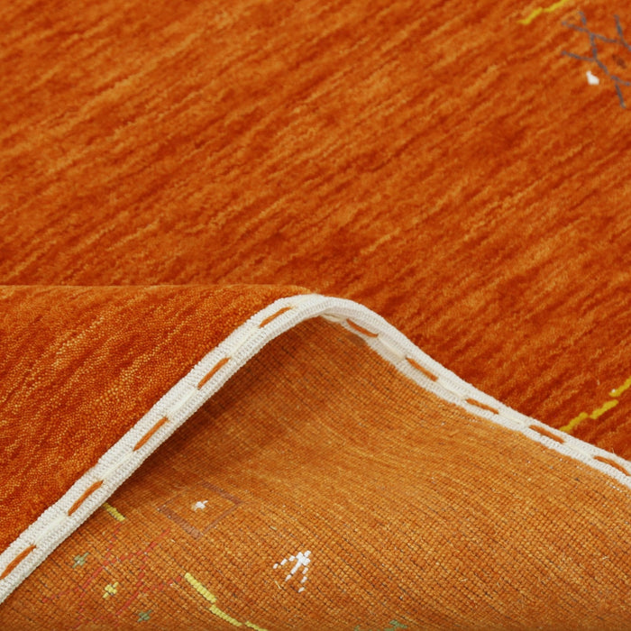 Orange Modern Geometrical Tribal Border Hand Loomed Wool Area Rug