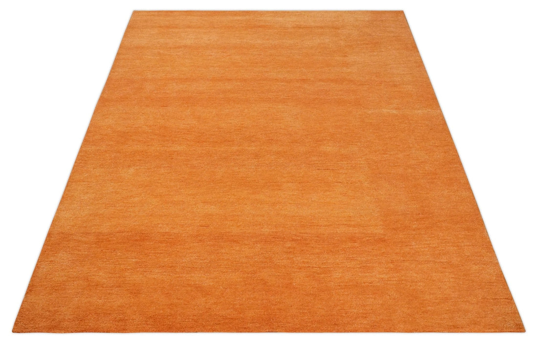Orange Rust Solid Woolen Hand Tufted 8x10 contemporary area Rug
