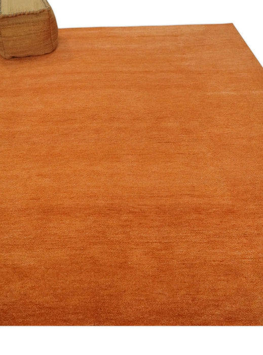 Orange Rust Solid Woolen Hand Tufted 8x10 contemporary area Rug