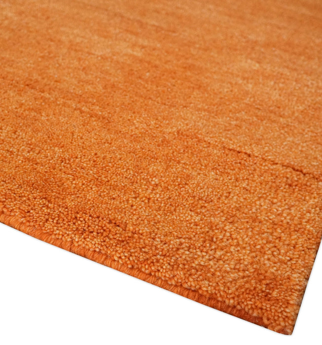 Orange Rust Solid Woolen Hand Tufted 8x10 contemporary area Rug