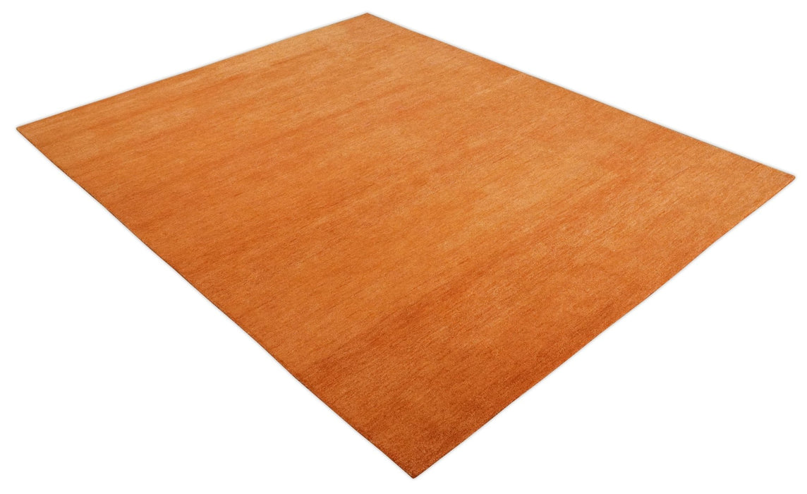Orange Rust Solid Woolen Hand Tufted 8x10 contemporary area Rug