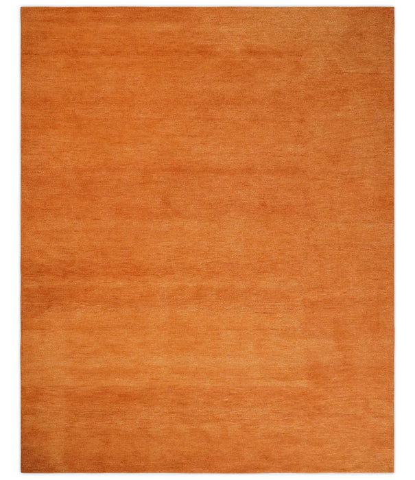 Orange Rust Solid Woolen Hand Tufted 8x10 contemporary area Rug