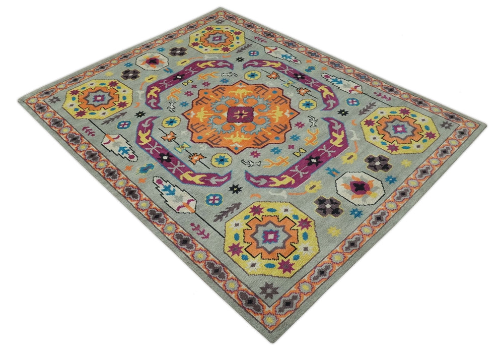 Orange, Silver and Mustard Traditional Mamluk Design Medallion Multi Size wool Area Rug