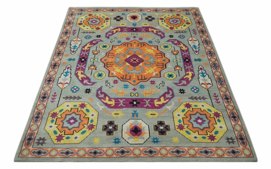 Orange, Silver and Mustard Traditional Mamluk Design Medallion Multi Size wool Area Rug