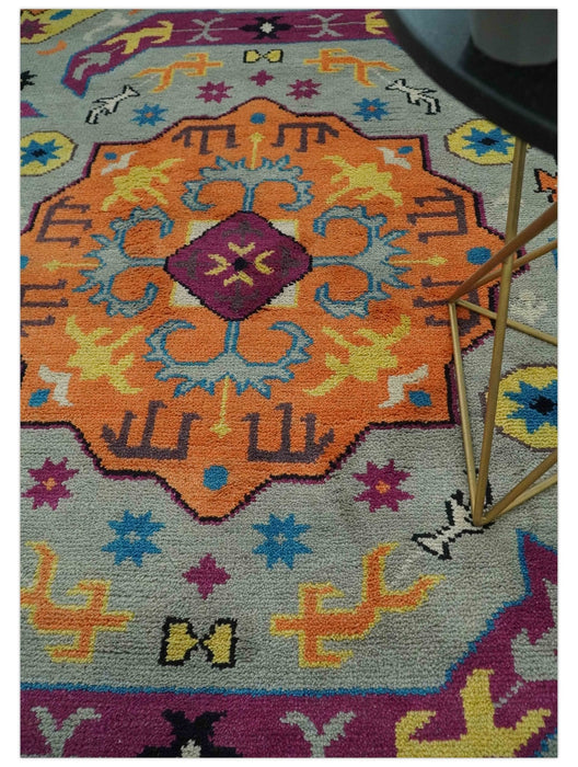 Orange, Silver and Mustard Traditional Mamluk Design Medallion Multi Size wool Area Rug
