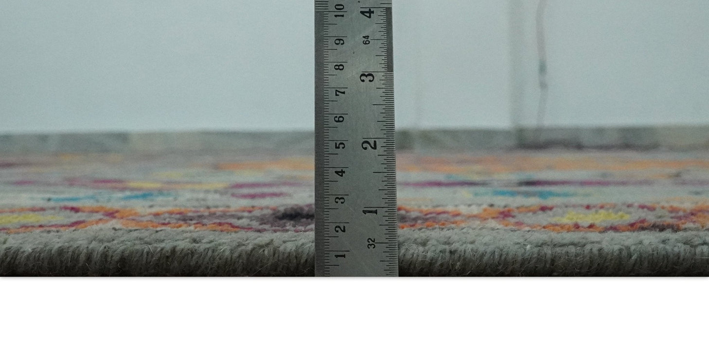 Orange, Silver and Mustard Traditional Mamluk Design Medallion Multi Size wool Area Rug