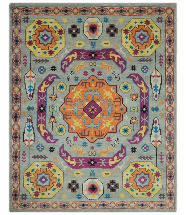 Orange, Silver and Mustard Traditional Mamluk Design Medallion Multi Size wool Area Rug