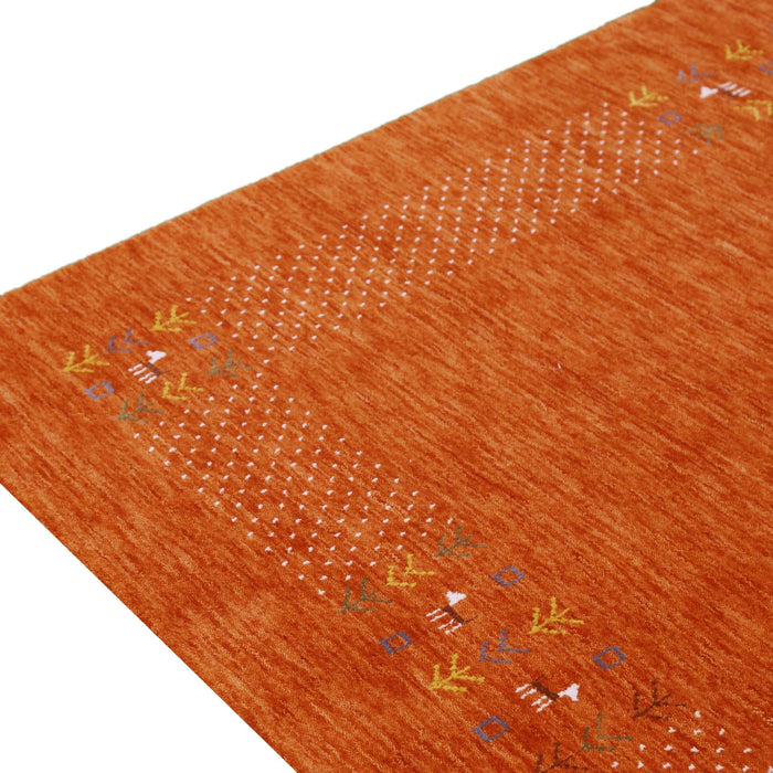 Orange Solid ground with Border Pattern Loomed Wool Area Rug