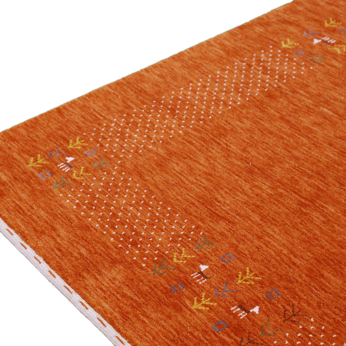 Orange Solid ground with Border Pattern Loomed Wool Area Rug