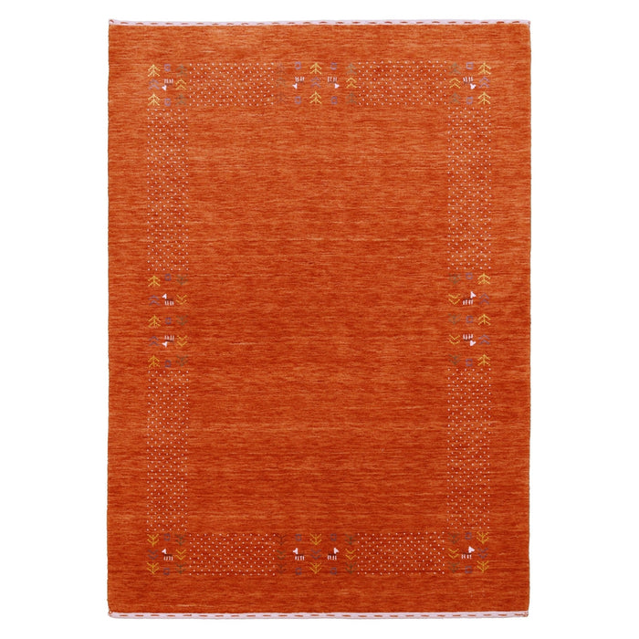 Orange Solid ground with Border Pattern Loomed Wool Area Rug