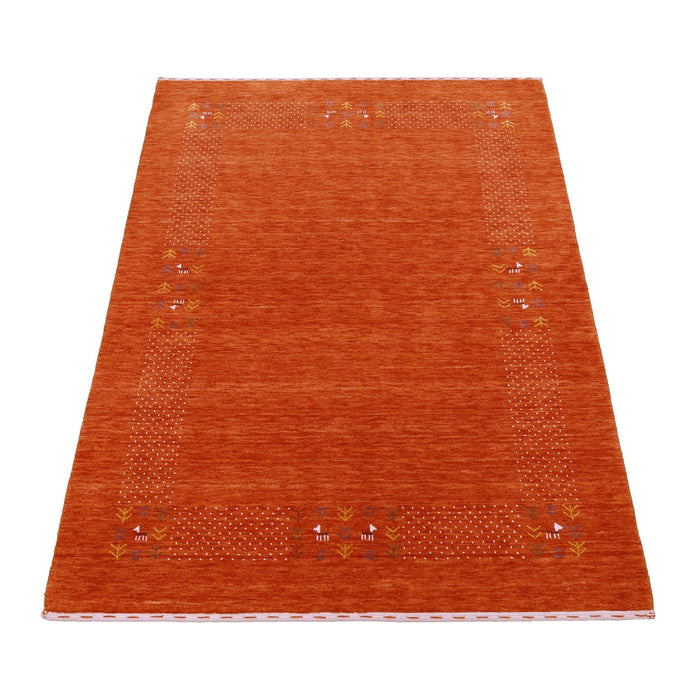 Orange Solid ground with Border Pattern Loomed Wool Area Rug
