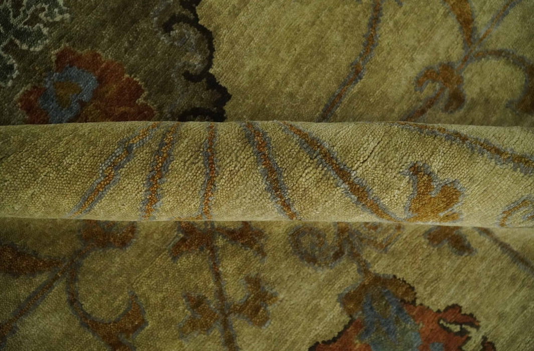 Oriental Floral Hand knotted Olive and Green 8x10 and 8.7x11.8 wool Area Rug