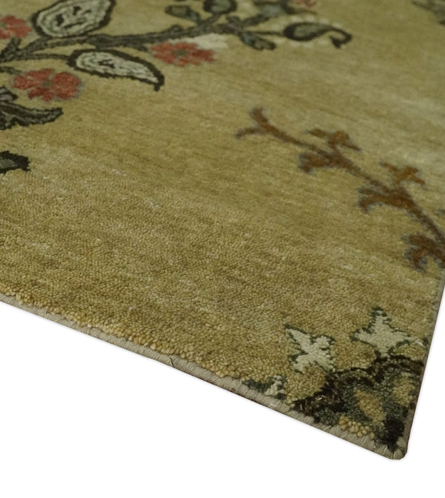 Oriental Floral Hand knotted Olive and Green 8x10 and 8.7x11.8 wool Area Rug