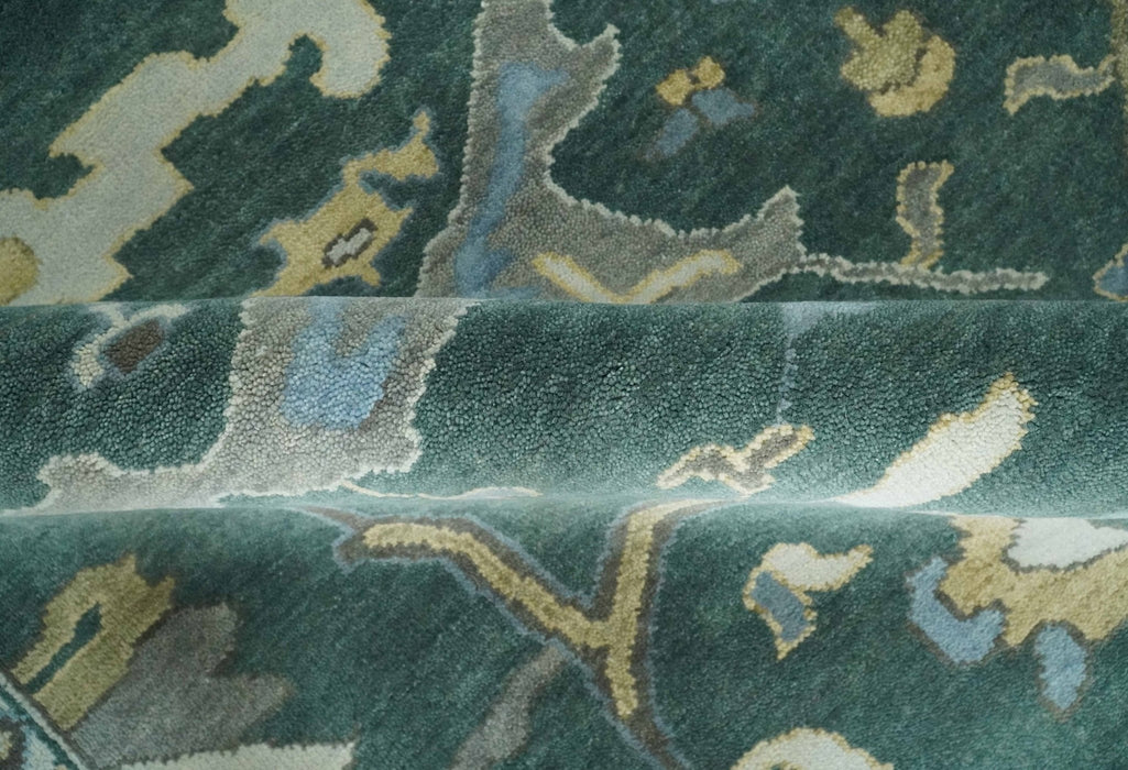 Oriental Oushak Teal Green and Gray 9x12 Hand Knotted Wool Area Rug