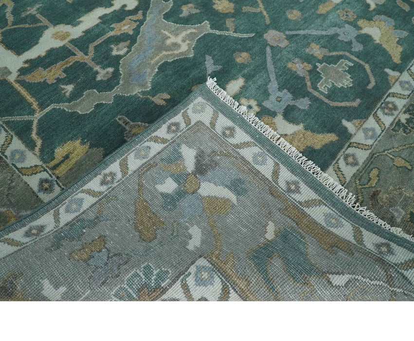 Oriental Oushak Teal Green and Gray 9x12 Hand Knotted Wool Area Rug