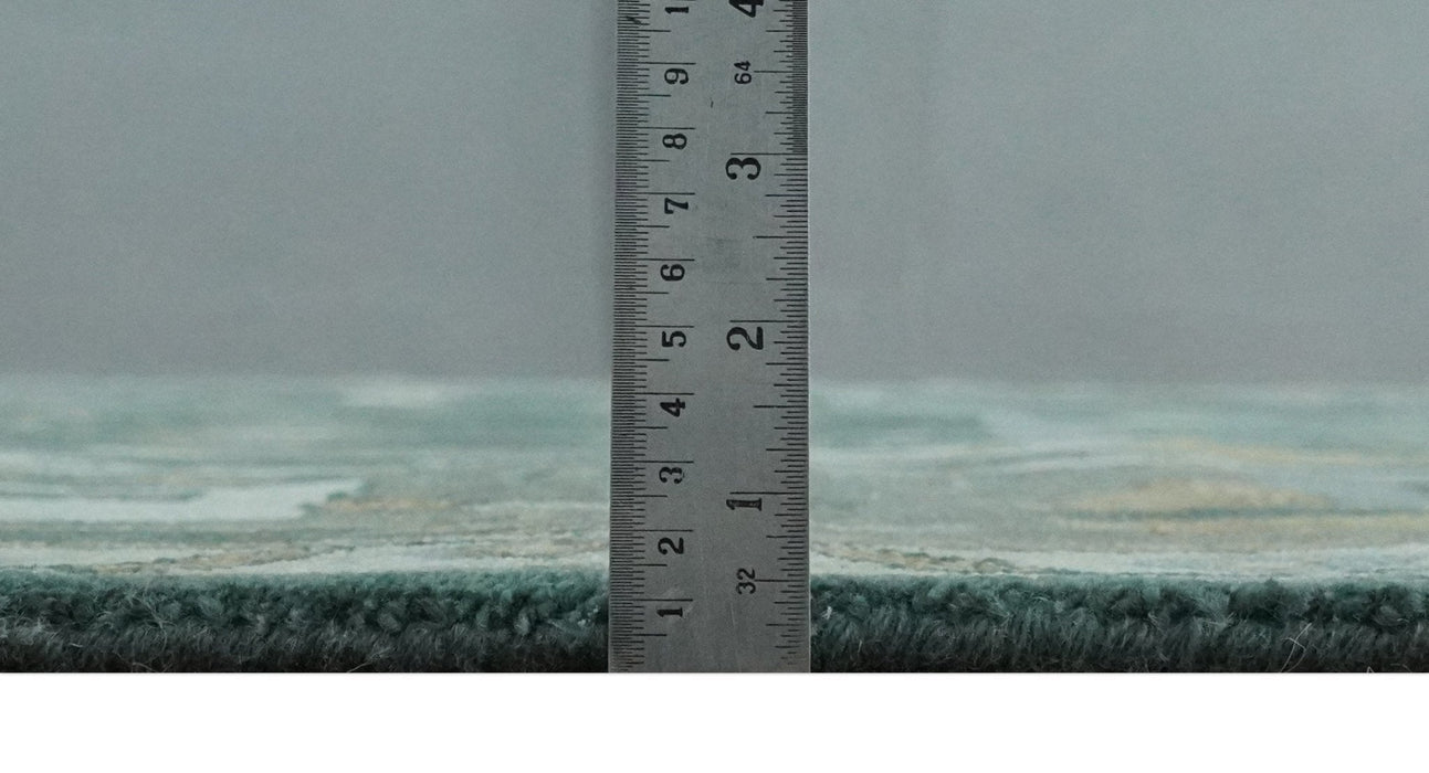 Oriental Oushak Teal Green and Gray 9x12 Hand Knotted Wool Area Rug