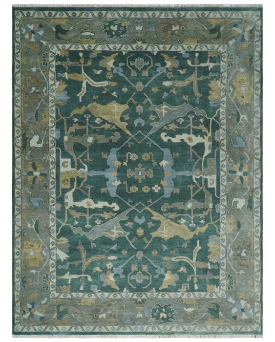 Oriental Oushak Teal Green and Gray 9x12 Hand Knotted Wool Area Rug