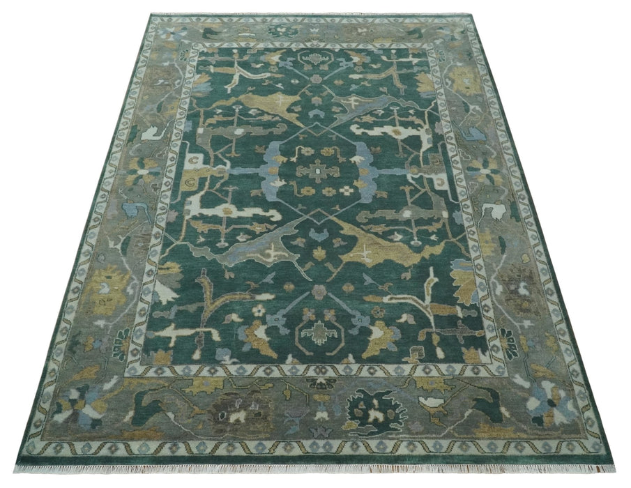 Oriental Oushak Teal Green and Gray 9x12 Hand Knotted Wool Area Rug