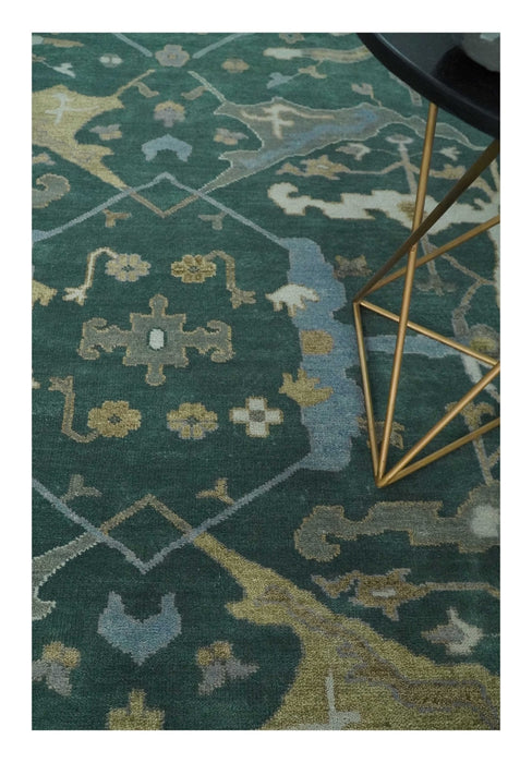 Oriental Oushak Teal Green and Gray 9x12 Hand Knotted Wool Area Rug