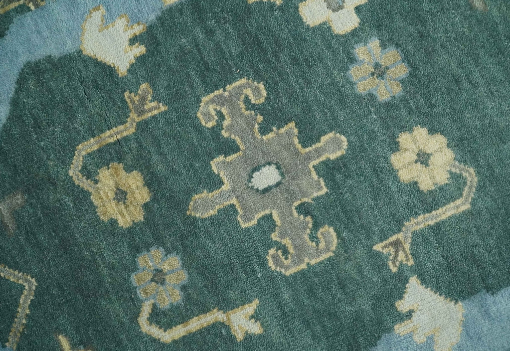Oriental Oushak Teal Green and Gray 9x12 Hand Knotted Wool Area Rug