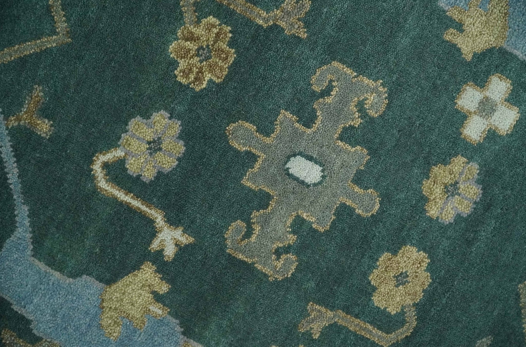 Oriental Oushak Teal Green and Gray 9x12 Hand Knotted Wool Area Rug