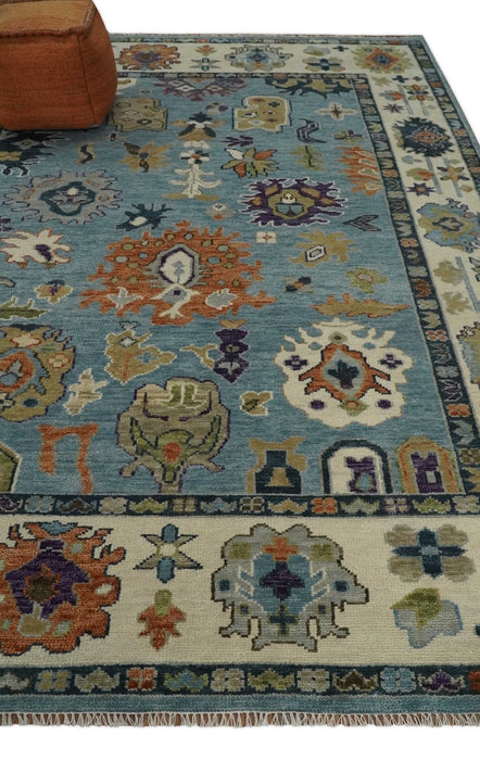 Oushak Hand Knotted Blue and Ivory Traditional Wool Multi Size wool Area Rug